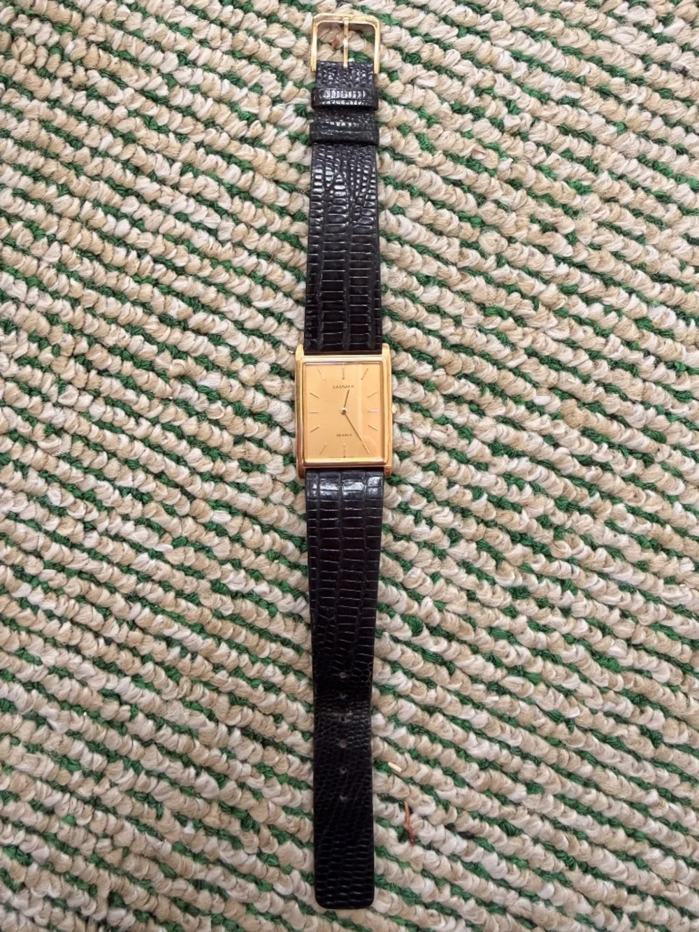 Mens Seiko Lassale Goldtone Thin Tanq Watch Model 9550-5299